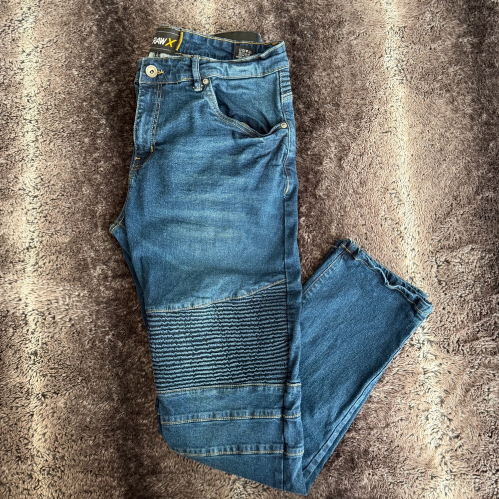 Skinny Moto-Panel Men's Denim Jeans in Blue